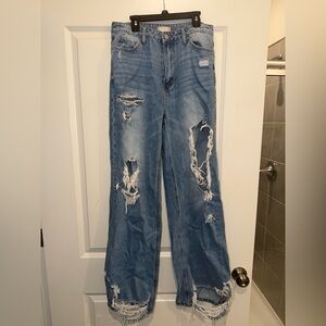 Altar'd State Distressed Light Blue Flare Jeans